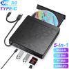 5-in-1 USB 3.0 Type-C CD DVD ROM +/-RW Burner Writer Reader, Slim Portable Optical Disk Drive CD DVD Player