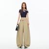 Autumn Khaki Scimitar High-Street Drapey Wide-Leg Jeans for Women
