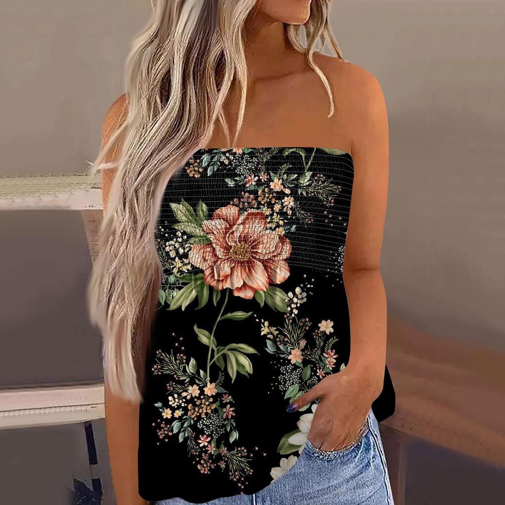 2024 топы для женщин, милая сексуальная футболка без рукавов с открытыми плечами и цветочным принтом