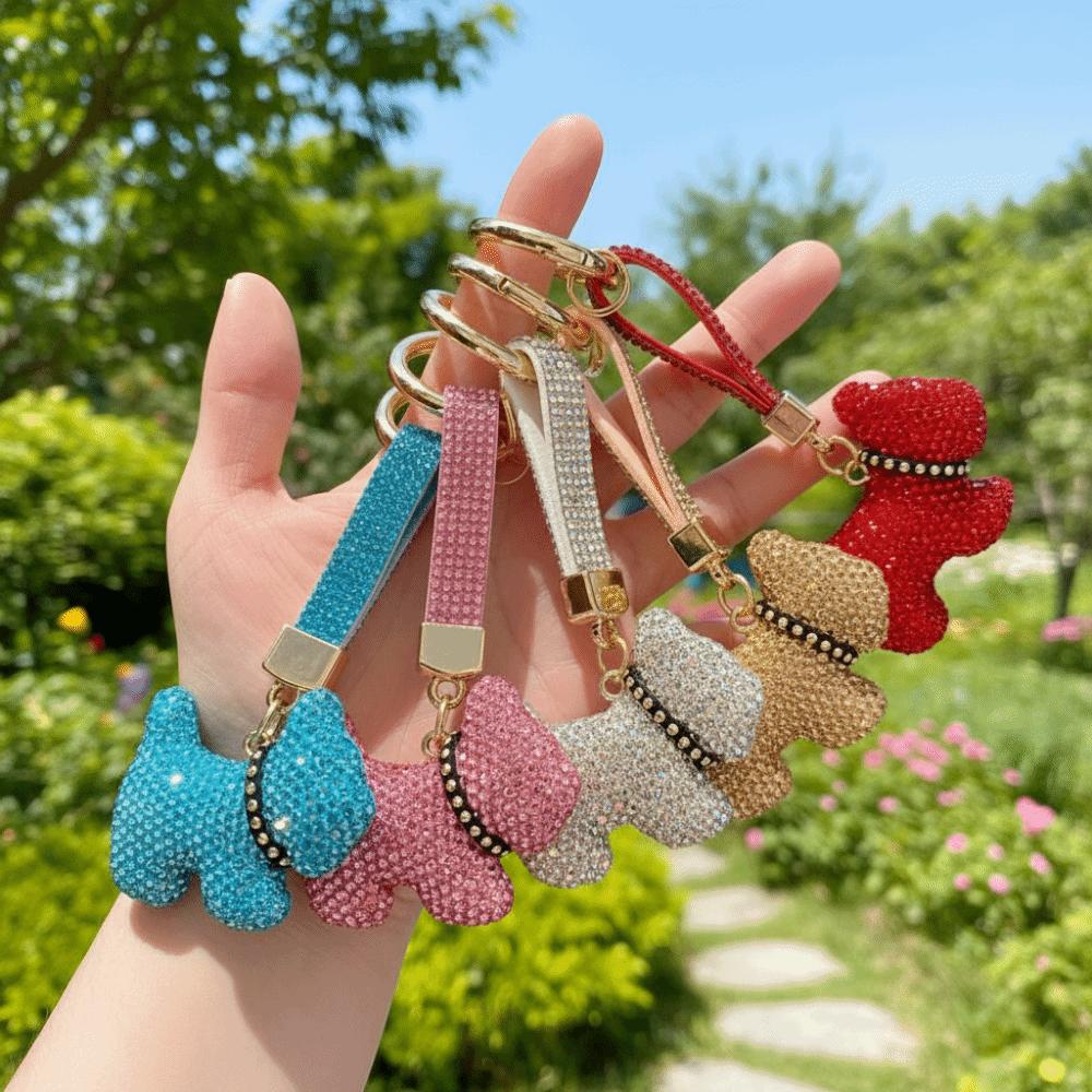 Korean Crystal Dog Pendant Blingbling Rhinestone Car Keyring Backpack Decor