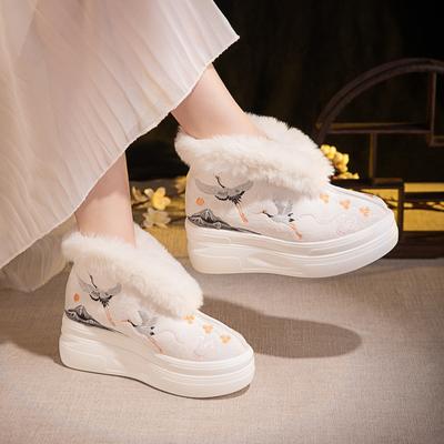 Женские зимние теплые ботинки для снега, ботильоны на толстой платформе с подкладкой из искусственного меха, удобные вышитые нескользящие короткие ботинки для ходьбы, обувь для женщин