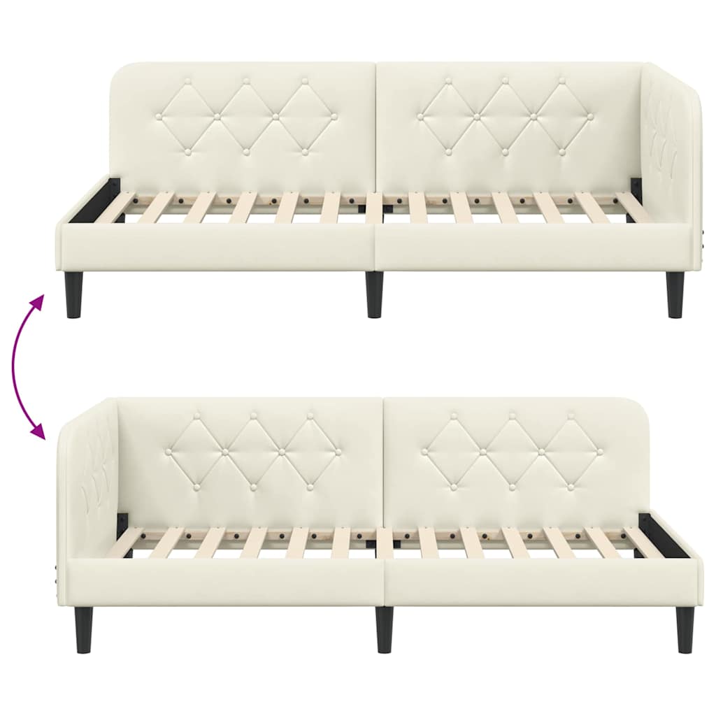 Corner Bed Frame Cream 90 x 200 cm Velvet