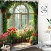 1 шт. Занавеска для душа - Элегантный сад с арочным окном и цветущими цветами, Идеально подходит для украшения ванной комнаты, Привнося