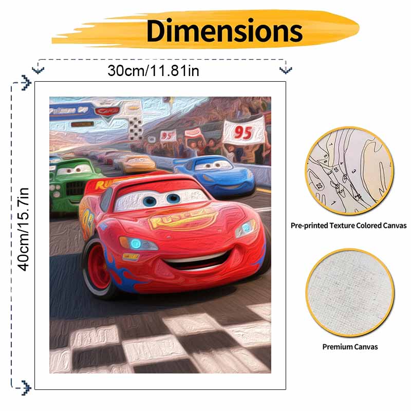 Disney Cars Lightning McQueen Digital Oil Painting Art Kit Hand Painted Home Decor