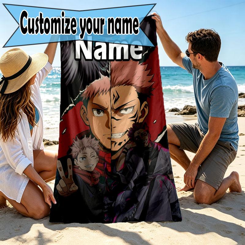 Custom Name Personalized Jujutsu Kaisen Print Beach Towel, for Trip Camping Beach Party Home Decor, Birthday Gift for Family & Friends