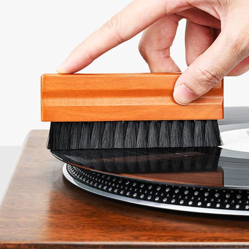 Professional Turntable Record Cleaner Brush, Soft Velvet, AntiStatic, Wood Grip Dust Remover Cleaning Liquid,Dust