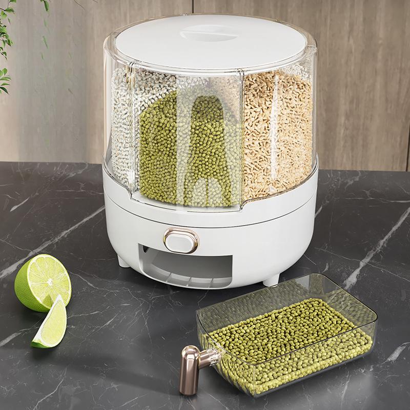 Вращающееся ведро для риса, контейнер для хранения зерна, пищевой, бытовой, разделенный, герметичный, влагонепроницаемый, защищенный от насекомых, коробка для хранения зерна, банка для риса