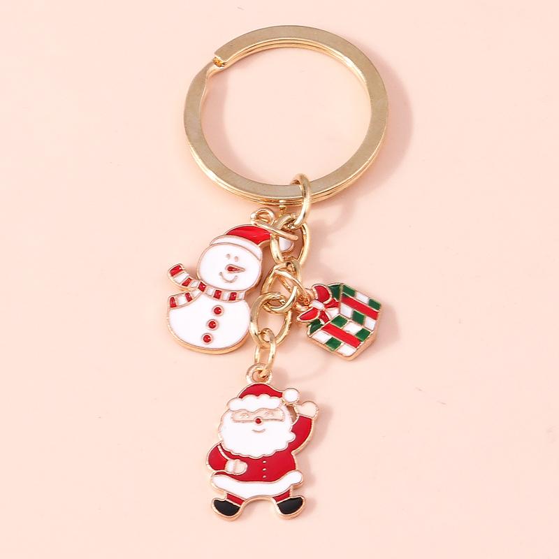 Cute Enamel Christmas Santa Claus Keychain Snowman Key Ring Pendants for Key Holder Handbag Accessories DIY X'mas Jewelry Gift