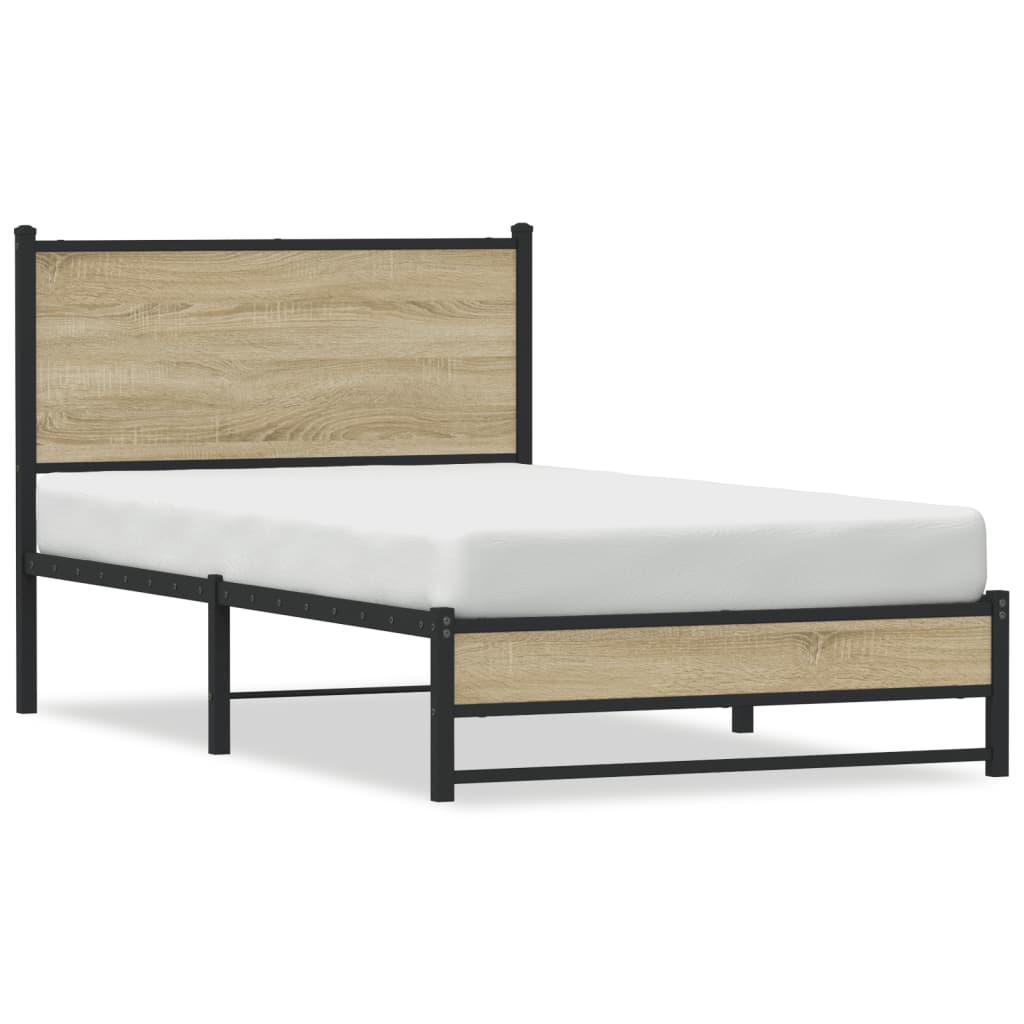 vidaXL Metallbett ohne Matratze Sonoma-Eiche 100x190 cm