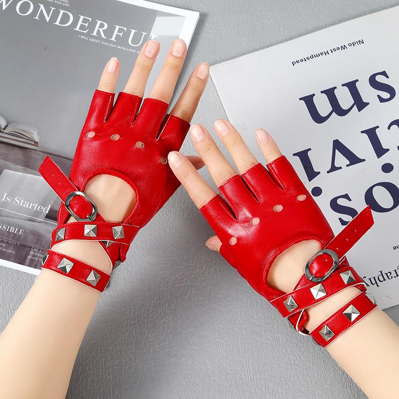 Women's Gothic Rivet Half-Finger Gloves - Punk Anime Stage Performance Style
