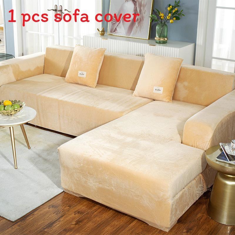 Simple Solid Color Plush Surface Sofa Protection Cover With Anti Slip Strip For Household Protection