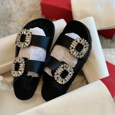 Версия из овчины~ квадратная пряжка стразы кожаный двойной ремень повседневные шлепанцы на толстой подошве женские сандалии носить маффин полтора шлепанца