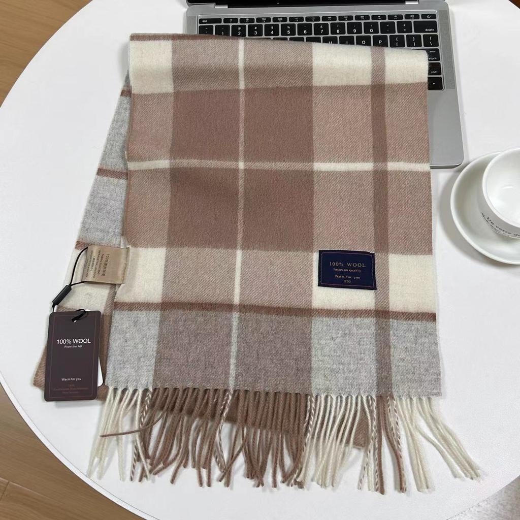 Men Scarf 100% Wool Plaid Warm Soft Muffler Female Winter Autumn Couple Cashmere Windproof Stripe Tassel Shawl Male Thick Scarf