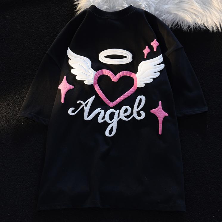 Винтажная свободная футболка в корейском стиле из пенопласта с принтом «Любовь», футболка с круглым вырезом и короткими рукавами, женский летний новый универсальный топ