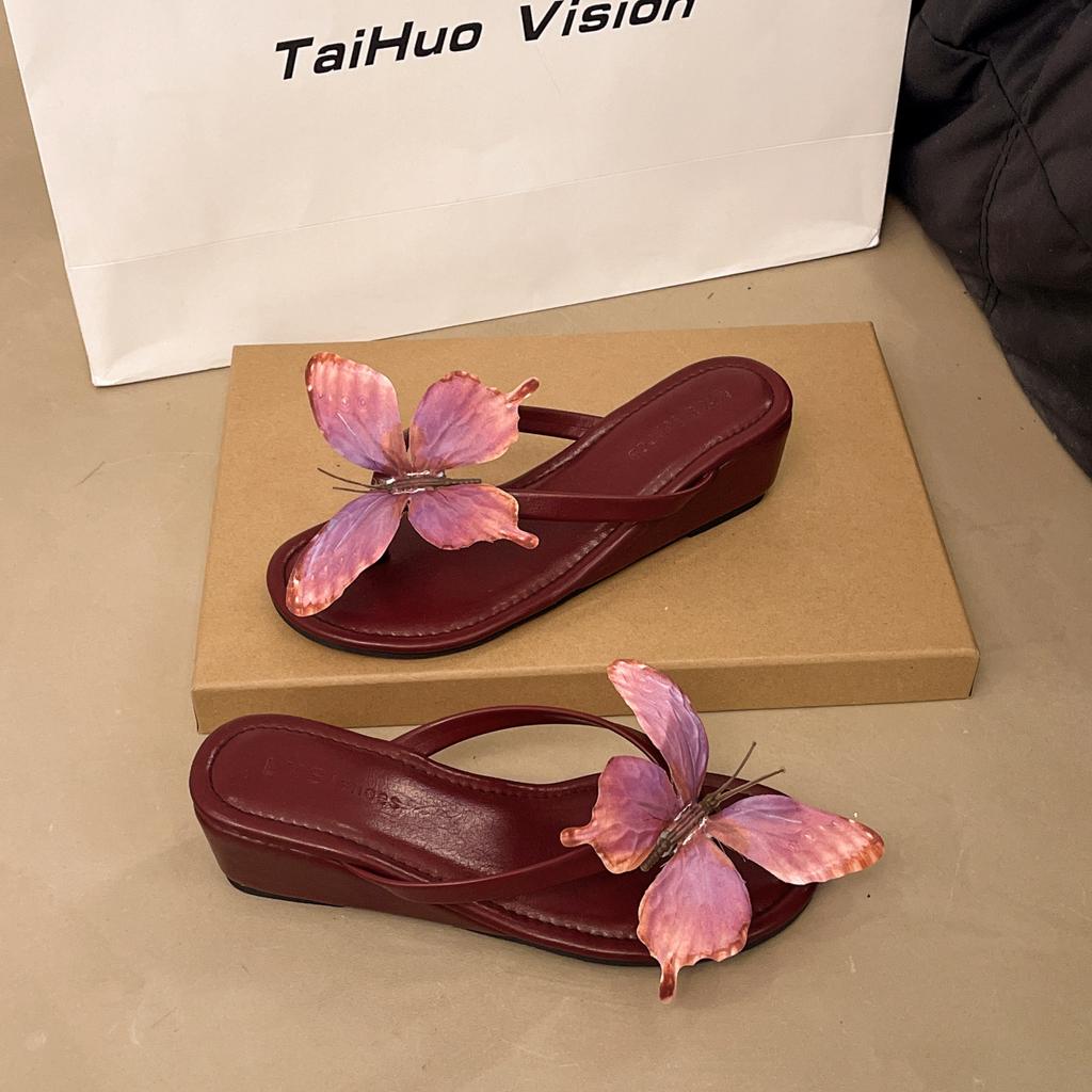 Fashion Elegant Butterly Flip Flops Sweet Casual High Heels Sandals Indoor Outwear Summer Women's Sandals Vacation Casual Beach Slippers