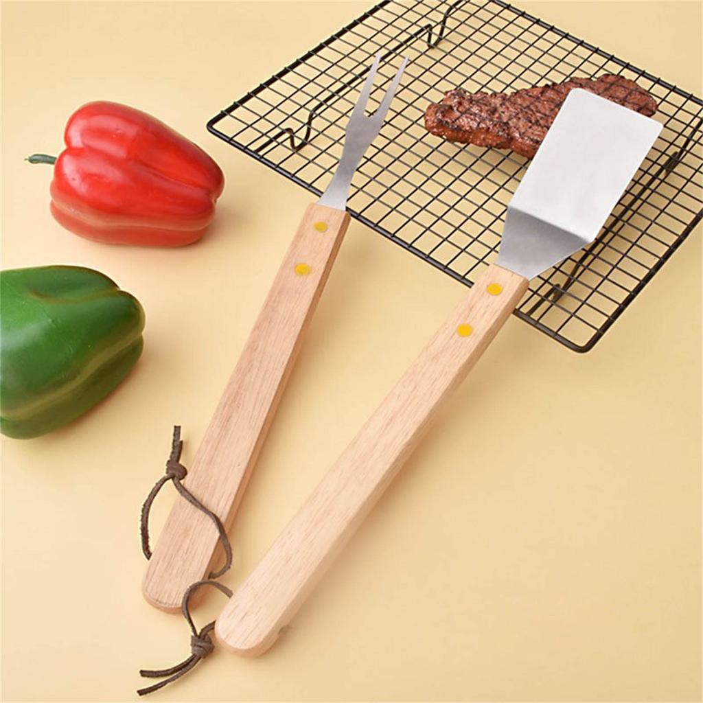 Набор инструментов для барбекю с деревянной ручкой, принадлежности для гриля, инструменты для гриля для кемпинга на открытом воздухе, аксессуары для гриля из нержавеющей стали