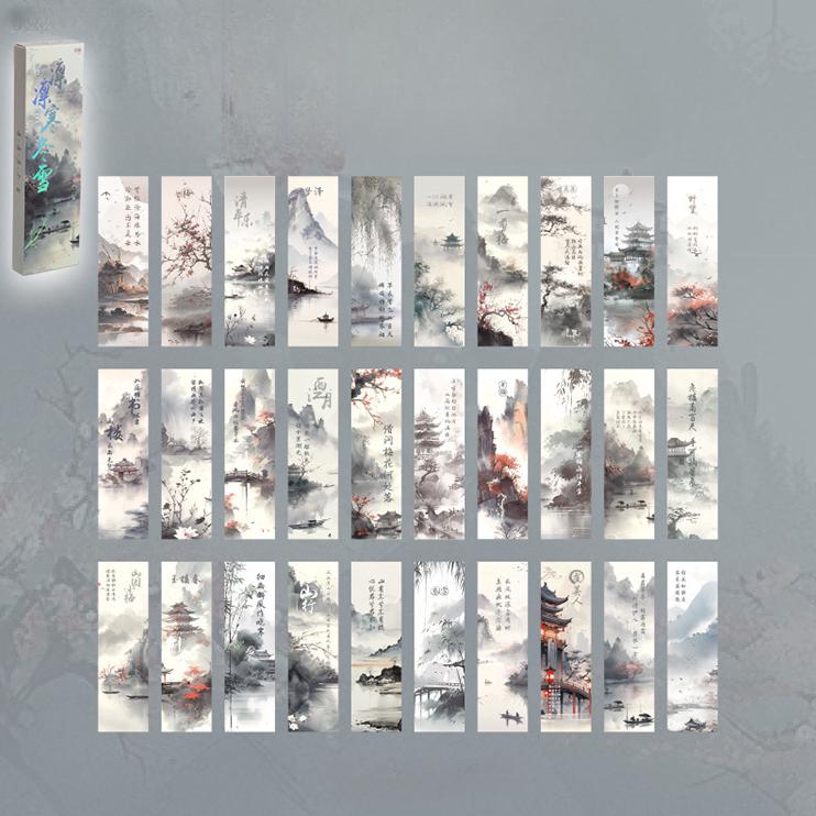 30 шт./набор эстетических ретро-закладок в китайском стиле с изображением гор, рек, дворцов, закладок для книг, креативных подарков для учителей и друзей