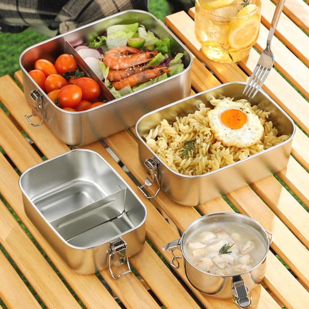 Rectangular 304 Stainless Steel Lunch Box Removable Partitions Food Storage Box  Canteen