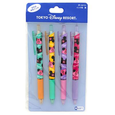 Набор из 4 шариковых ручек с Микки и Минни Маус, украшенных шляпами с ушками и милыми канцелярскими дизайнами Диснея, с принтом по всей поверхности.
