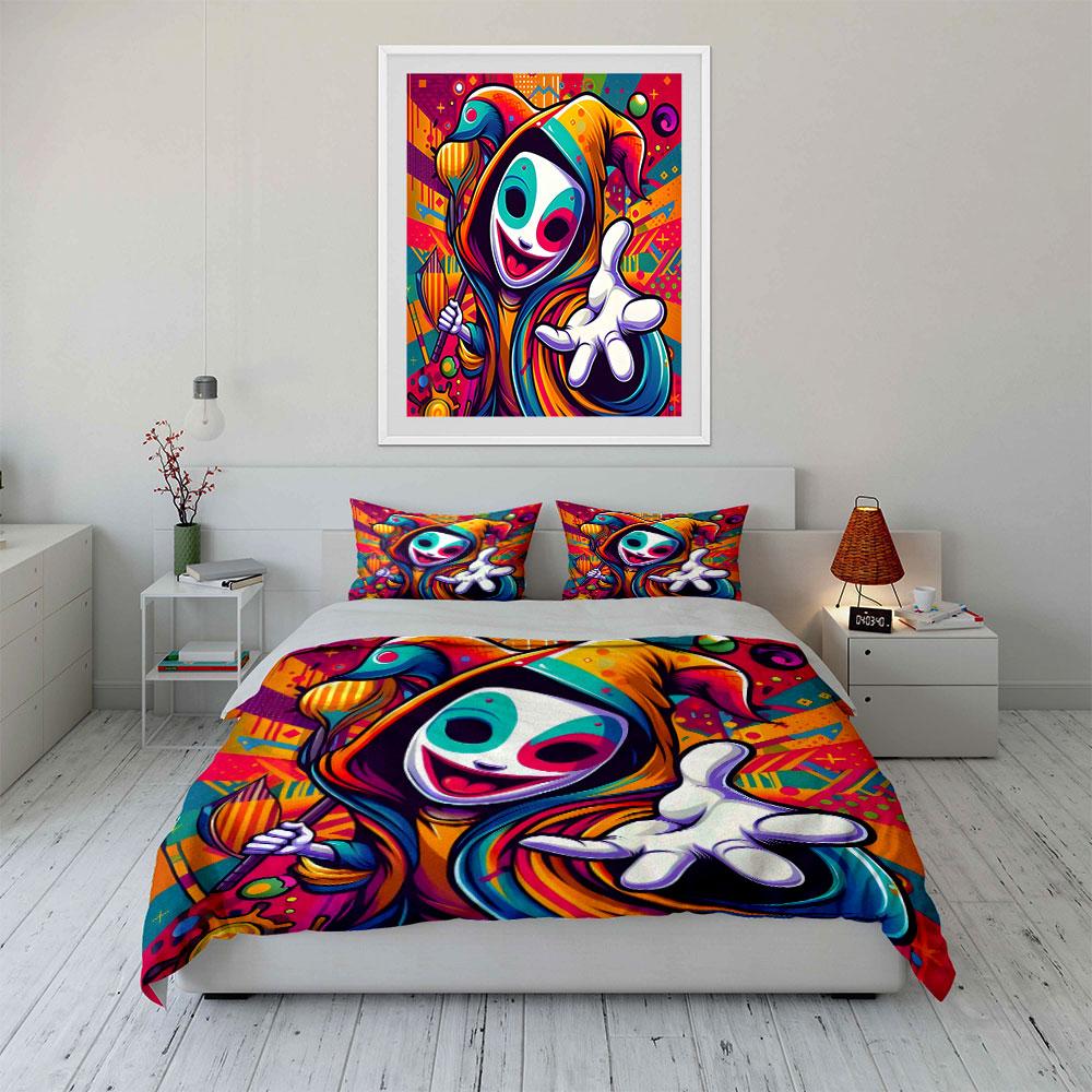 Vivid Clown Graffiti Colorful Art Bedding Set for Kids Luxury Gift 3pcs Digital Print Comforter Set Soft Comfortable Breathable