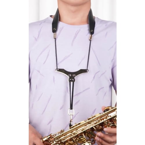 NR-Style Saxophone Neck Strap Shoulder Harness for Alto, Tenor, Baritone, and Soprano Saxophones, Adjustable Shoulder Band (Black)