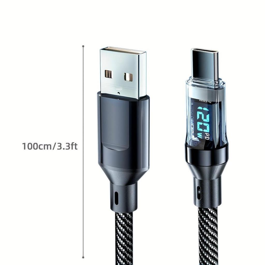 Кабель для быстрой зарядки USB A — Type C 120 Вт с цифровым дисплеем для Huawei и других