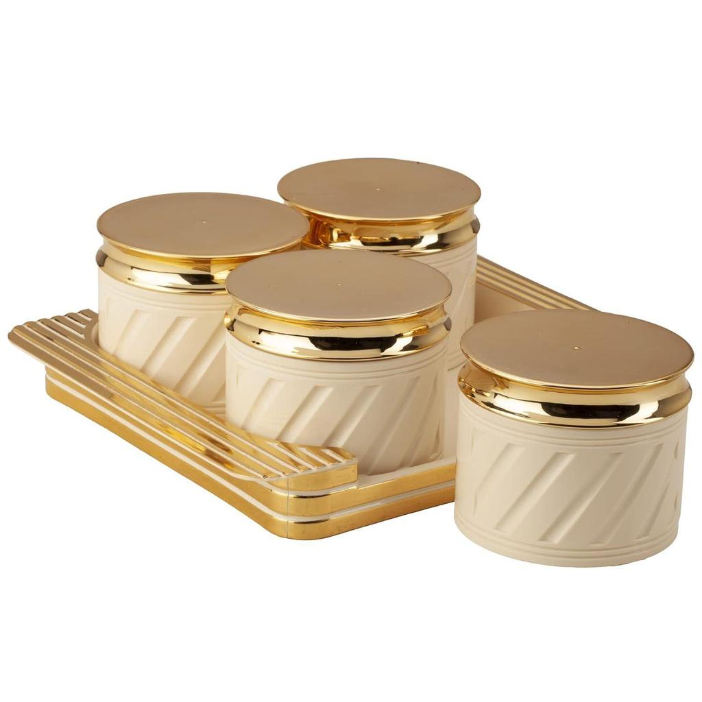 Tight Dry Fruit Container Tray Set with Lid & Serving Tray, Airtight Container Set 430ml (4 Pieces, Polypropylene) (Elegance Ivory)