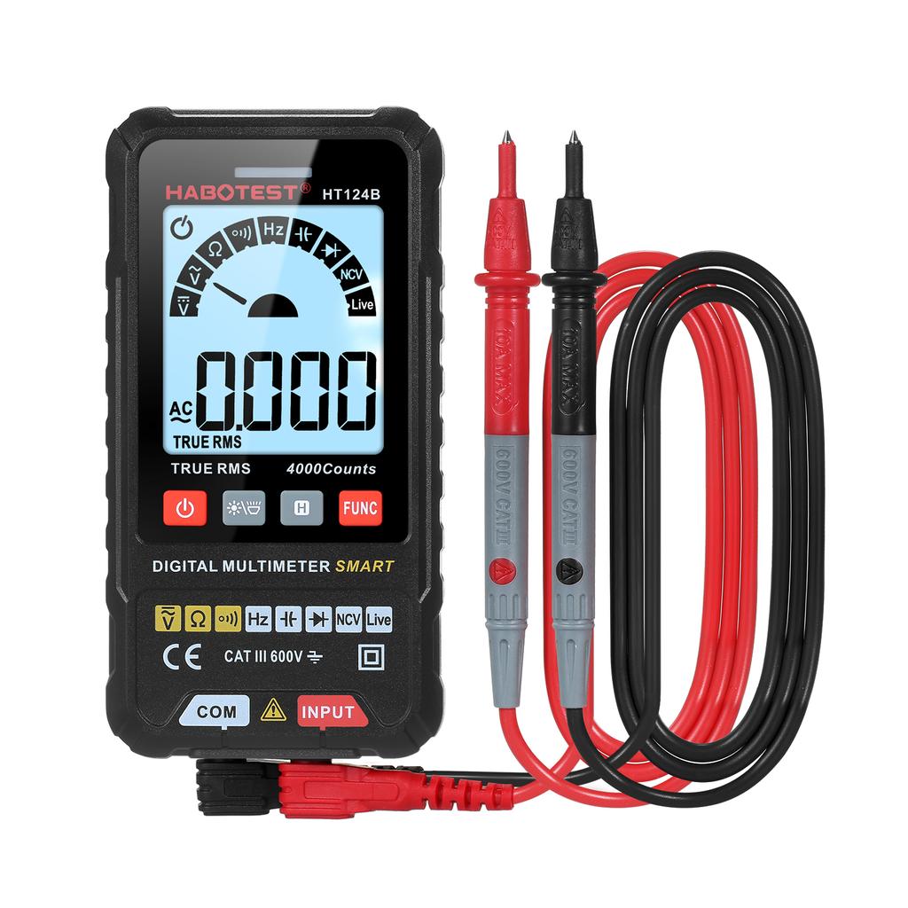 HABOTEST HT124B Умный цифровой мультиметр 4000 отсчетов True   Автоматический выбор диапазона Вольтметр с подсветкой ЖК-экрана 600В AC   Вольтметр Электрический тест