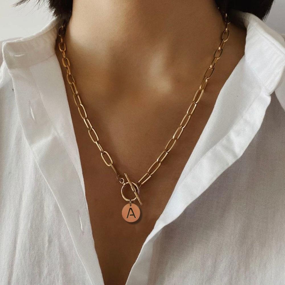 Цепочка с зажимом для бумаги из нержавеющей стали, подвеска с буквами и буквами алфавита, ожерелье для женщин, колье с переключением, ювелирные изделия с именем