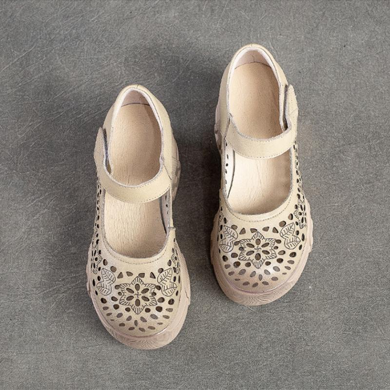 Johnature Туфли на платформе с толстой подошвой и круглым носком, женские винтажные удобные сандалии на танкетке из натуральной кожи