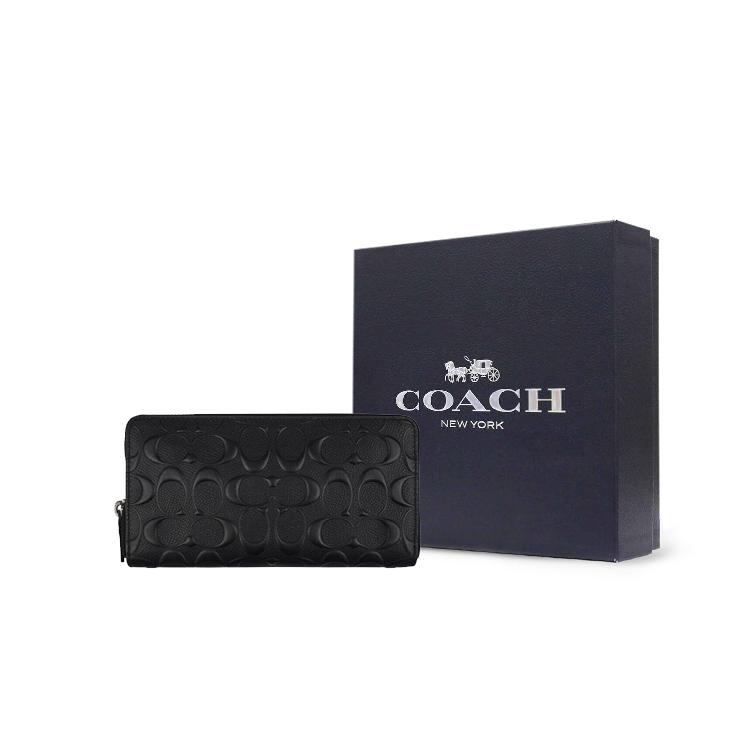 COACH Accordion Wallet Cross Grain Leather Wallet Men's Black (Unisex) Wallets 58113 BLK