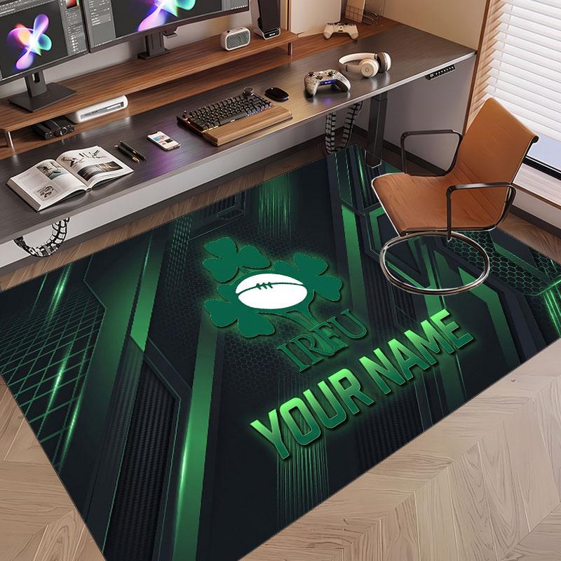Custom Rug Ireland Rugby Pattern Print Name Text Soft Non‑Slip Floor Carpet for Home Indoor Decoration