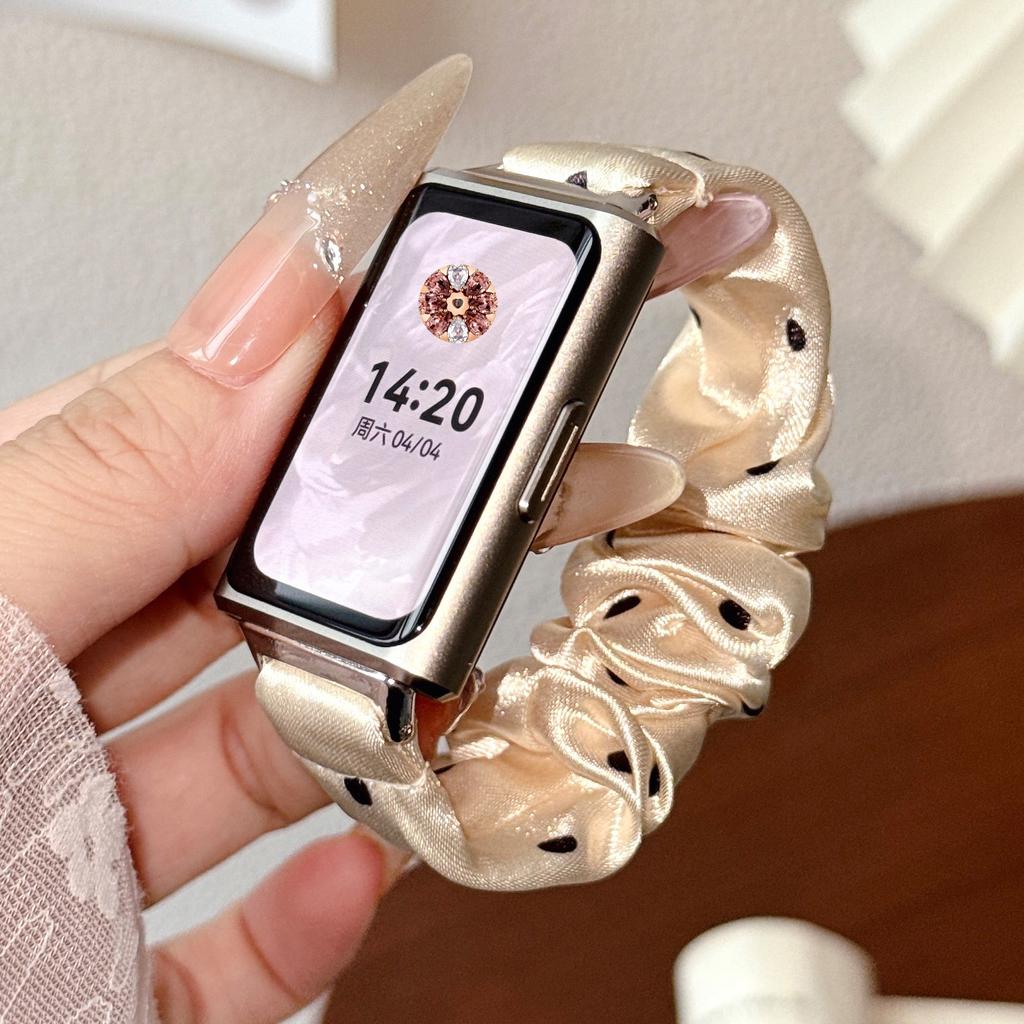 Cloth Scrunchie Strap for Huawei Band 11/ 11 Pro Wristband Polka Dots Fabric Elastic Watchband for Women Huawei Band 11 Bracelet
