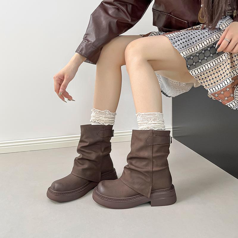 Платформенные ботинки Мартин в британском стиле женские 2025 осень и зима новые ботинки на толстой подошве с круглым носком ботильоны женские