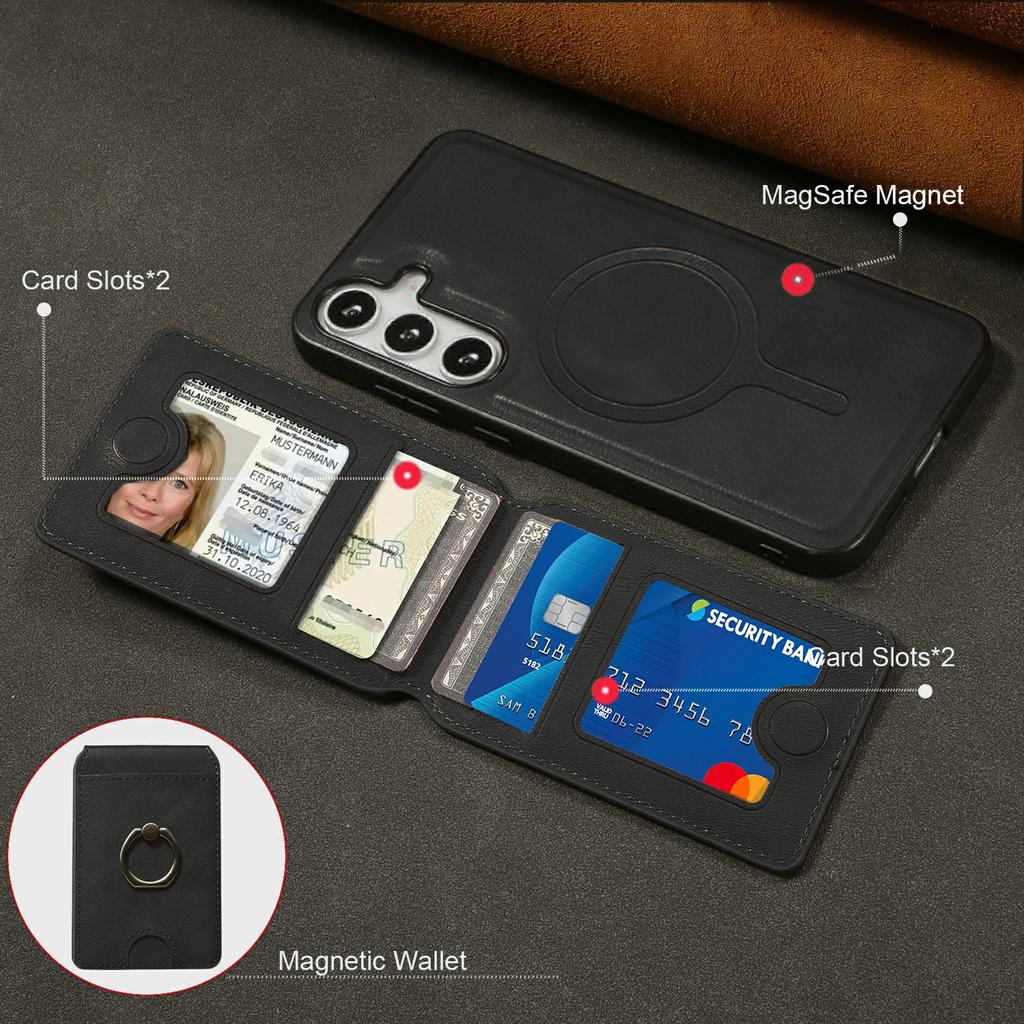 For Samsung Galaxy S24 Magnetic Case PC+PU Phone Back Cover with Detachable Card Holder