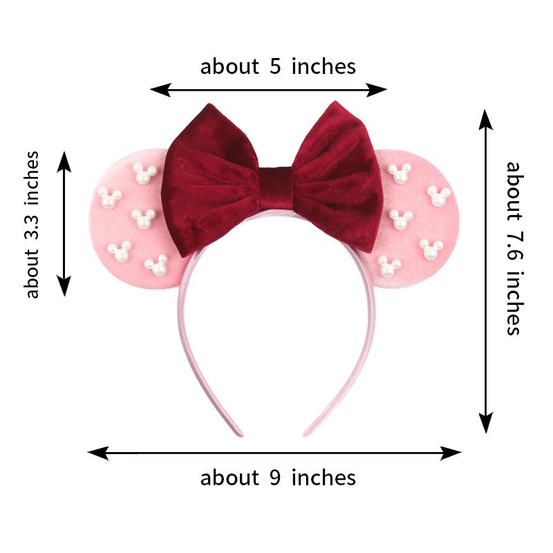 Pearls 3.3"Mouse Ears Headband 5‘’ Velvet Bow Hairband For Girls Festival Party Cosplay DIY Hair Accessories Women Gifts