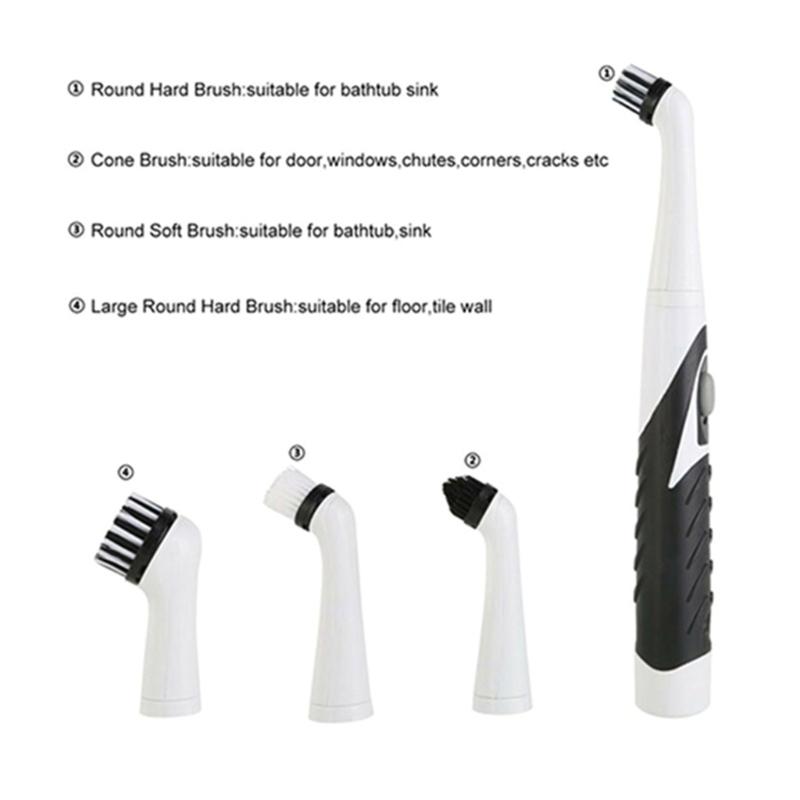 Электрическая чистящая щетка-скрабер с 4 насадками для домашней ванны, плитки, пола