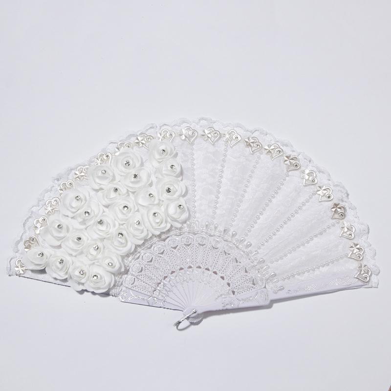 Свадебный веер с перьями, двухслойный кружевной пластиковый веер, элегантный веер с белыми перьями