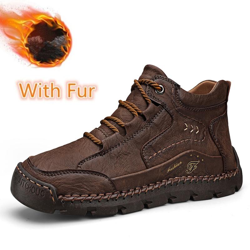 Fashion Comfy Leather Sports Super Men Treking Boots Man Casual Travel Shoes Hand-stitching Men Walking Boots Outdoor Man Driving Shoes