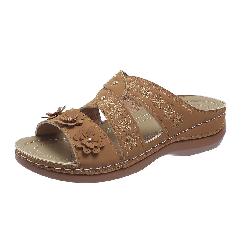 Модные летние женские босоножки на танкетке 2024 года, ортопедические босоножки с открытым носком, винтажные нескользящие кожаные повседневные женские туфли на платформе в стиле ретро