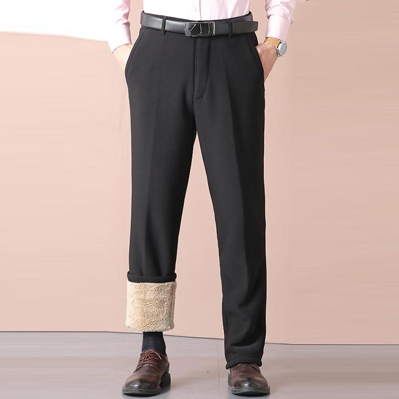 Мужские толстые бархатные теплые брюки, шерстяные флисовые брюки, повседневные прямые брюки, гибкие ветрозащитные брюки, деловые брюки для мужчин