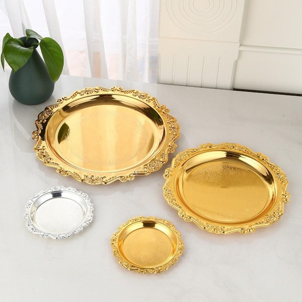 Desktop Cake Tray Golden Silver Dinner Serving Tray Retro Fruit Snack Plate  Party Decorative