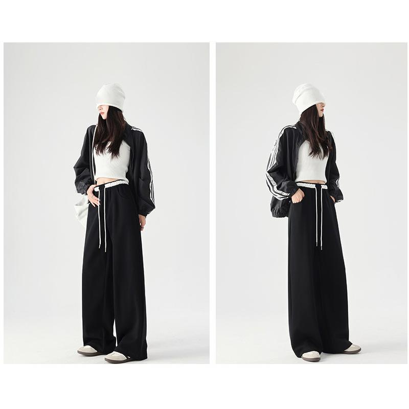 Женские свободные спортивные повседневные широкие брюки весна-осень на шнурке модные дизайнерские спортивные брюки с высокой талией эластичные спортивные брюки