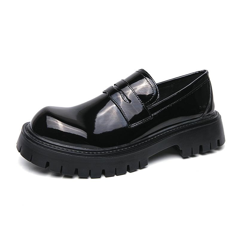Small Leather Shoes, Teenagers with One Foot, Loafers, Platform Black Fashion Men's Casual Leather Shoes.