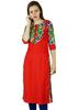 Women Red Rayon Tunic 3 4 Sleeve Kurta Kurti Casual Formal Clothing