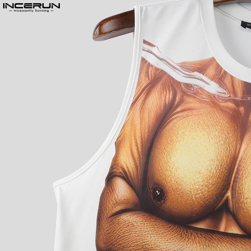 INCERUN Мужские майки без рукавов с 3D-принтом мышц, повседневные, свободные, длинные