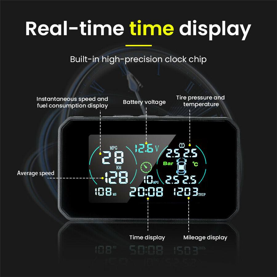 Wireless Car TPMS Tire Pressure Monitoring System Solar + USB Charging OBD2 Plug