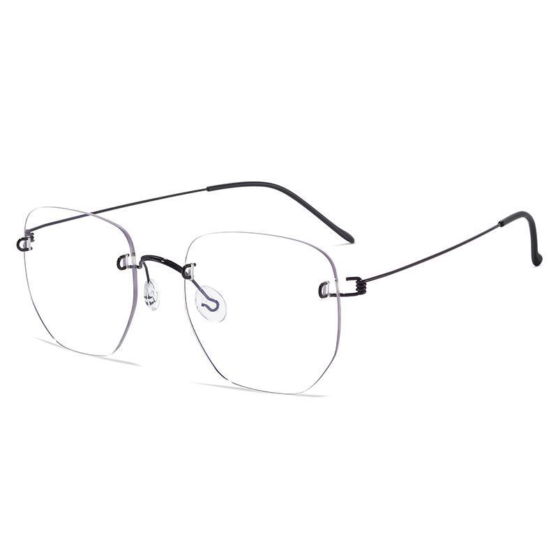 Advanced sense ultra-light polygonal rimless glasses for women who want to look thin and plain, anti-blue flat glasses, metal frames for men