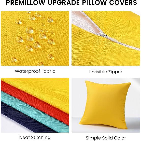 Premillow Outdoor Pillow Covers Set of 2, Decorative Farmhouse Waterproof Pillow Covers, Solid Linen Pillowcase Cushion Covers for Patio Garden