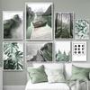 Posters And Prints Nordic Green Plant Monstera Forest Lake Mountain Wall Art Canvas Painting Pictures For Living Room Home Decor